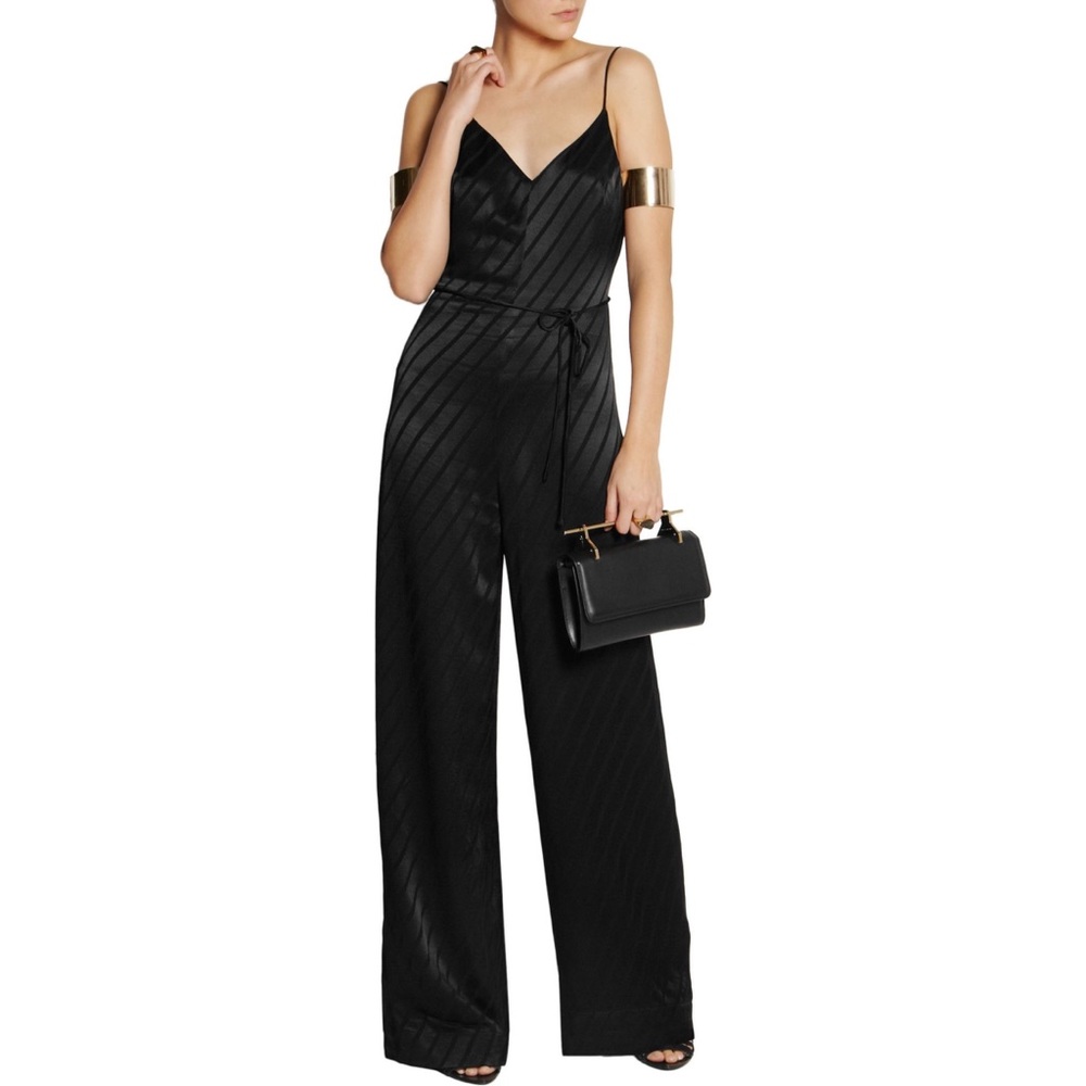 KATE MOSS TOPSHOP BLACK SATIN STRIPED JUMPSUIT